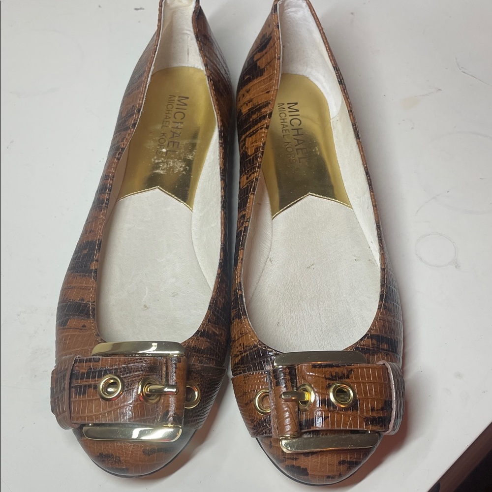 Michael Kors Tan Loafers with Gold Buckle
